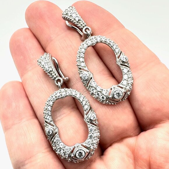 Designer Judith Ripka Sterling Silver CZ Chandelier Lever Back Pierced Earrings - Picture 1 of 3